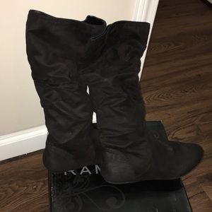 Black faux suede boots